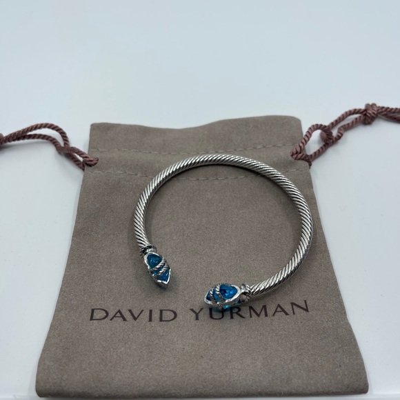 David Yurman Blue Topaz Cable Wrap Bangle - Picture 6 of 9